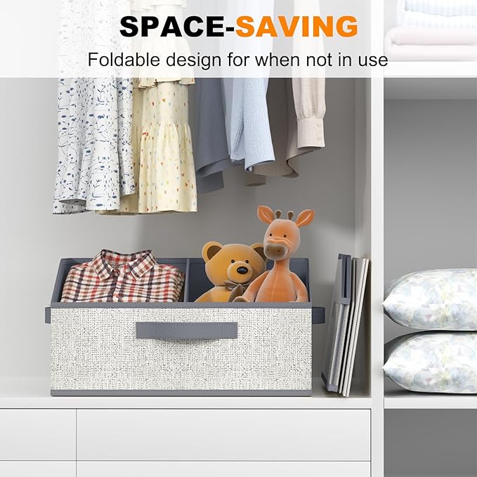 Closet Storage Bins 6 Pack, Large Closet Organizer Baskets with Divider & Handles,Trapezoid Fabric Shelf Organizers, Collapsi