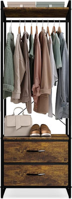 Sorbus Clothing Rack with Drawers - Clothes Stand Dresser - Wood Top, Steel Frame, & Fabric Drawers - Tall Closet Storage Org