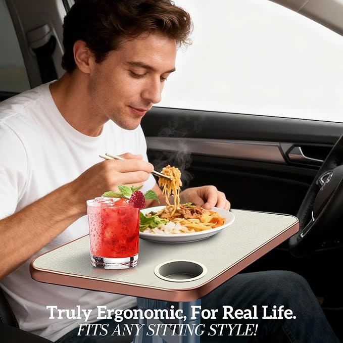 Car Tray& Car Desk for Laptop,Dual 360° Rotating,Anti Slip Leather Surface,Steering Wheel Tray,Car Accessories- Compatible with Tesila Model Y/3/S, Forrd F150/Explorer/Maverick/Most Vehicles (White)