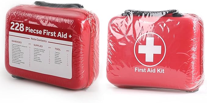 Compact First Aid Kit (228pcs) Designed for Family Emergency Care. Waterproof EVA Case and Bag is Ideal for The Car, Home, Bo