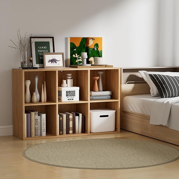 Wooden 6 Cube Storage Organizer with Closed Back Panel, Modern Open Cube Storage Shelf Bookshelf with Compartments, Cube Shel