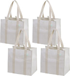 VENO 4 Pack Reusable Grocery Bags, Heavy-Duty Shopping Bags with Handles, Bags for Shopping Cart with Hard Bottom to Stand Upright, Foldable, Multi-Purpose, Sustainable (Beige, 4 Pack)