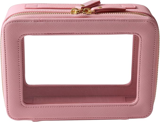 SANHECUN Toiletry bag waterproof cosmetic organizer with handle large opening for travelling (Pink)