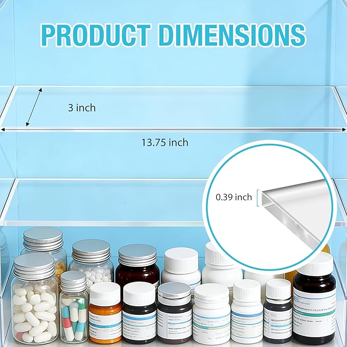 4 Pcs Medicine Cabinet Shelves 13.75 Inch Acrylic Replacement Organizer for Bathroom Living Room Wall Mounted Shelves for Kit