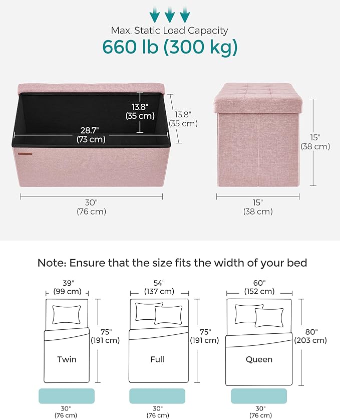 SONGMICS Mazie Collection - 30 Inches Folding Storage Ottoman Bench, Ottoman Foot Rest, End of Bed Bench, Storage Chest, Load