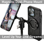 Dual Magnetic Ring Phone Mount - Foldable 360° Rotation CNC Aluminum Stand,1/4" Screw,Cold Shoe Interface, Hands-Free Holder for Live Streaming, Selfies & Multi-Device Use