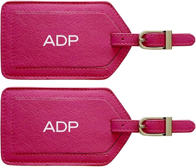 Personalized Monogrammed Leather Luggage Tags - 2 Pack