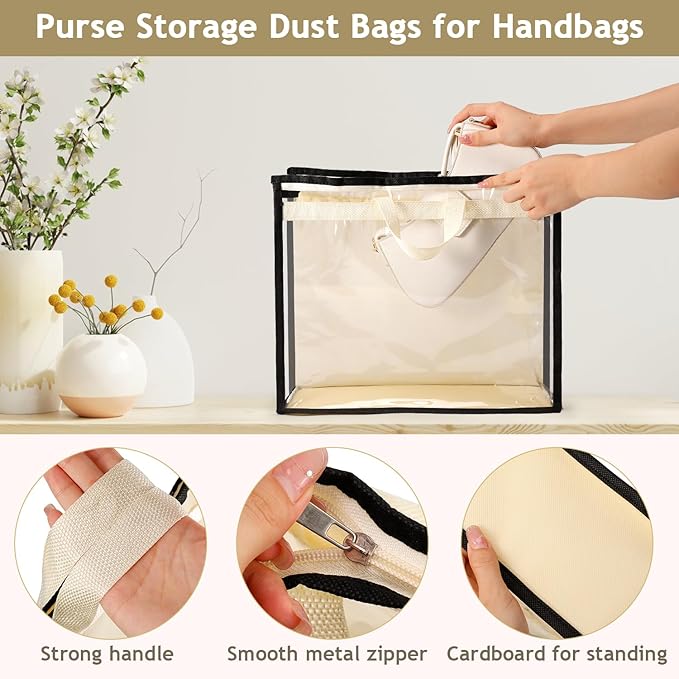 15 PCS Dust Bags for Handbags,Purse Protector Storage Bag,Purse Cover Hanging Closet Organizer with Zipper Handle,Clear Handb
