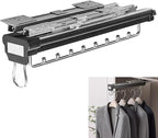 Heavy Duty Pull Out Clothes Rail - Extendable Hanger Rack with Buffer System, Adjustable Steel Wardrobe Rod for Efficient Clo
