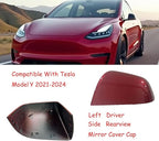 Compatible with Tesla Model Y Side Mirror Cover Replacement 2021 2022 2023 2024, Left Driver Side Rearview Mirror Cover Cap for Model Y Accessories(red)