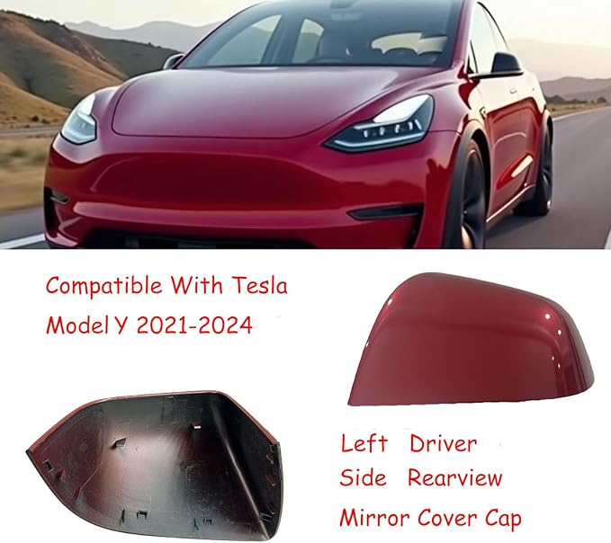 Compatible with Tesla Model Y Side Mirror Cover Replacement 2021 2022 2023 2024, Left Driver Side Rearview Mirror Cover Cap for Model Y Accessories(red)