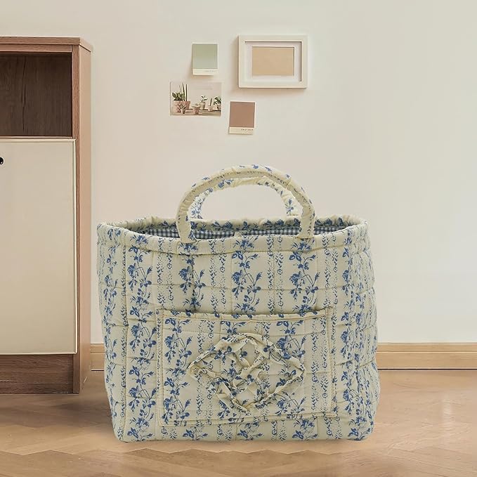 Boho Fabric Storage Basket, Large Capacity Laundry Basket, 12.2'' x 10.23'' x 10.23'' Collapsible Laundry Hamper with Easy Ca