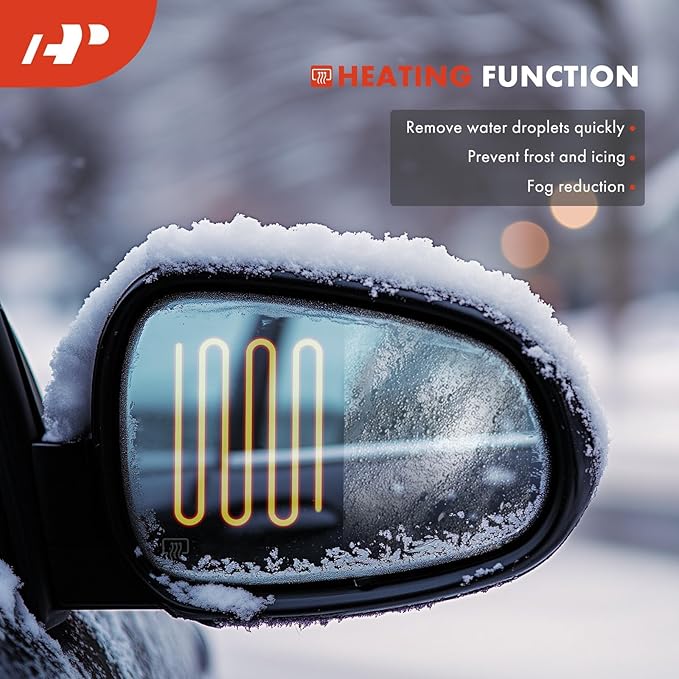 A-Premium Right Passenger Side Heated Mirror Glass with Backing Plate - Compatible with Mercedes-Benz C300, C400, C43 AMG, C450 AMG, C63 AMG - Exterior Side View Convex Mirror w/Blind Spot Detection