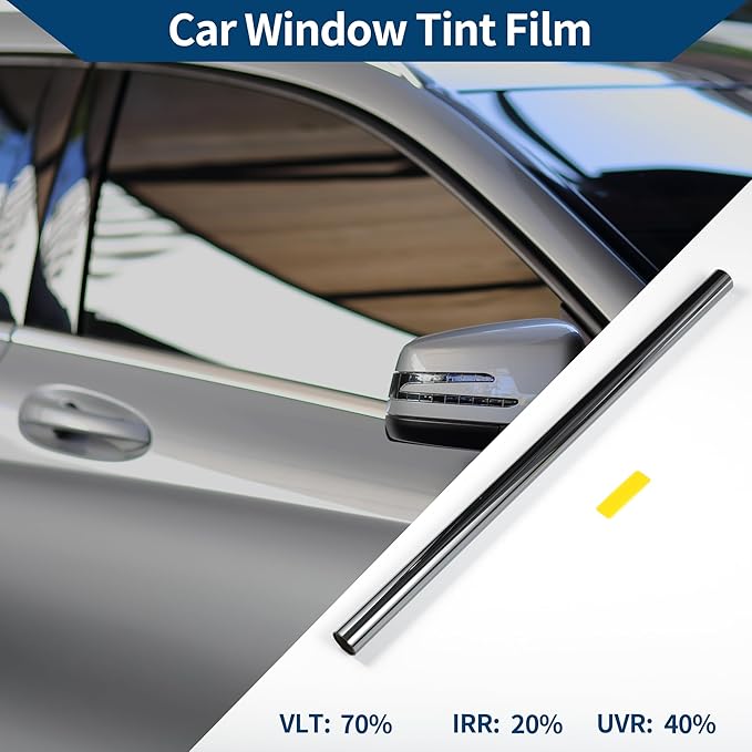 Car Window Tint Film Window Privacy Film Car Carbon 2 PLY PET 24.61 ft x 23.62 Inch 1 Pc Gray VLT 70% IRR 20% UVR 40%