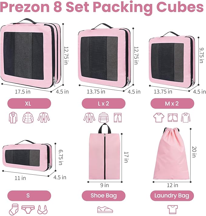 Compression Packing Cubes for Travel, Lightweight Vacation Travel Essentials, Travel Accessories for Suitcase Organizer Bags 