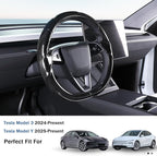 Steering Wheel Cover for Tesla Model 3 2024-Present Highland/Tesla Model Y Juniper 2025-Present, Carbon Fiber Steering Wheel Cover for Tesla Model 3 Highland/Y Juniper Accessories, Glossy Black