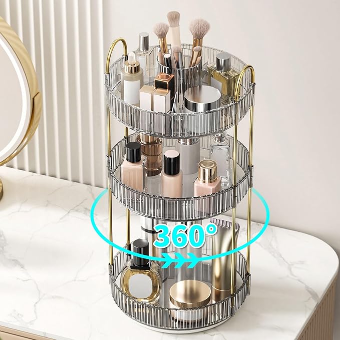 360° Rotating Makeup Organizer, Large-Capacity Skincare Make Up Storage 3 Tier Perfume Organizers Cosmetic Dresser Organizer 