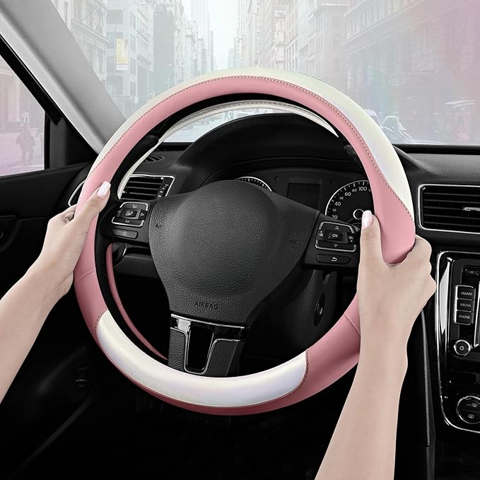 Road Comforts Steering Wheel Cover – Breathable Leather Steering Wheel Cover, Anti-Slip Grip, Universal Fit 14.5” to 15”, Hea