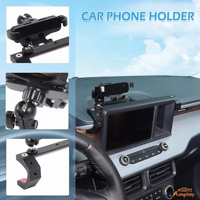 Aunginsy Dashboard Phone Holder Compatible with Ford Maverick 2022-2024, 8-inch Navigation Screen Upper Panel Fixed Clip 360° Rotation Mobile Phone Bracket for Most Cell Smartphone Mount Accessories