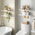 HOOBRO Floating Shelves, 15 Inch Wall Shelf Set of 2, Wall Mounted Storage Shelves 2-Tier, Hanging Bathroom Shelves, for Livi