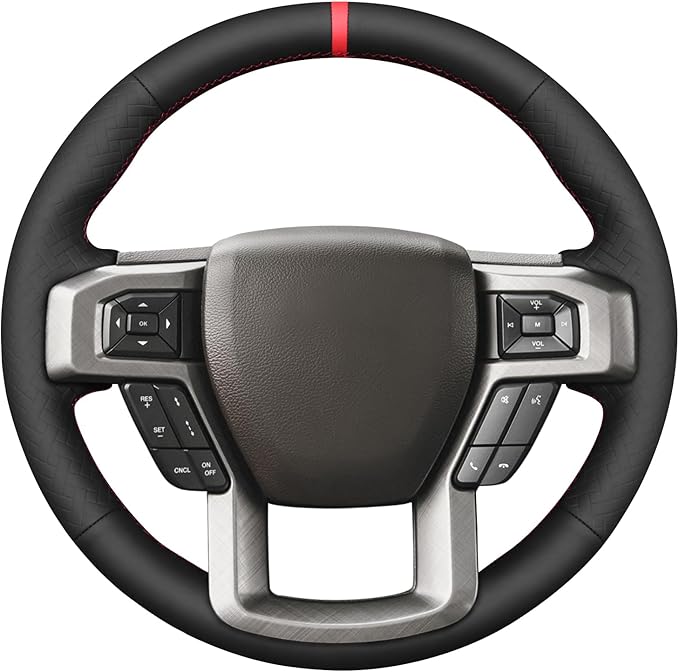MEWANT DIY Black Smooth Woven Embossed Faux Leather Steering Wheel Cover for Ford F150 F250 F350 Expedition 2018-2021