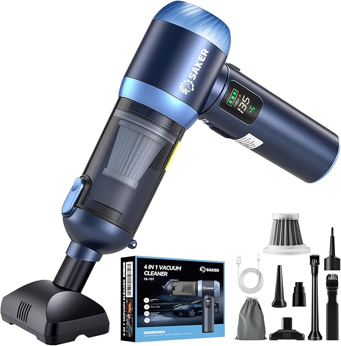 Saker Car Vacuum Portable Cordless 20000Pa Suction Power 4 in 1 Handheld Vacuum with LED Light Type-C Portable Mini Vacuums f