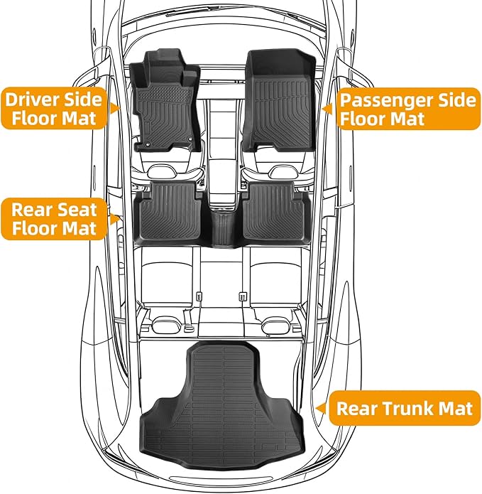 Floor Mats for Honda Accord 2008 2009 2010 2011 2012(ONLY Gas,NOT for Coupe), for Accord LX LX-S EX EX-L LX-P SE LX Premium Floor Mats, 1st & 2nd & Cargo Liner, TPE All Weather Protection Waterproof