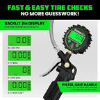 Rhino USA Digital Tire Pressure Gauge with Inflator (250 PSI) Professional Air Chuck & Air Compressor Attachments - High Pressure Tire Gauge with 0.1 Display Resolution - Best Car Accessories (1-Pack)