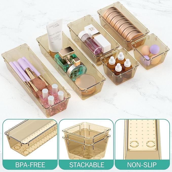 WOWBOX 9 Pack Clear Drawer Organizer Set, Acrylic Drawer Storage Trays, Storage Bins for Makeup, Cosmetics, Jewelries, Utensi