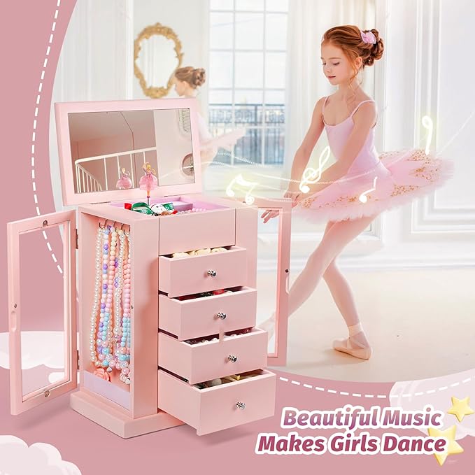 Emfogo Jewelry Box for Girls, Musical Jewelry Box with Spinning Dancer Gifts for Little Girls Christmas New Year Birthday Chi