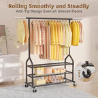 EAGMAK Heavy Duty Clothes Rack Load 556 LBS, Rolling Clothing Rack With 3 Shelves, Adjustable Metal Clothes Hanger with Wheel