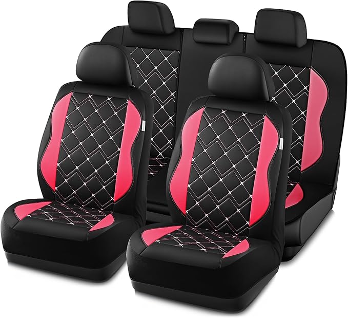 Road Comforts Seat Covers, Premium Leather Car Seat Covers Full Set for Women Girls,Airbag Compatible, Automotive Seat Covers