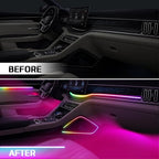 Dreamcolor Acrylic Interior Car LED Strip Light with Wireless APP Control, RGB 14-in-1 Ambient Lighting Kit with Music Sync, Dynamic Color Chasing Neon Light Kits for Car Interior
