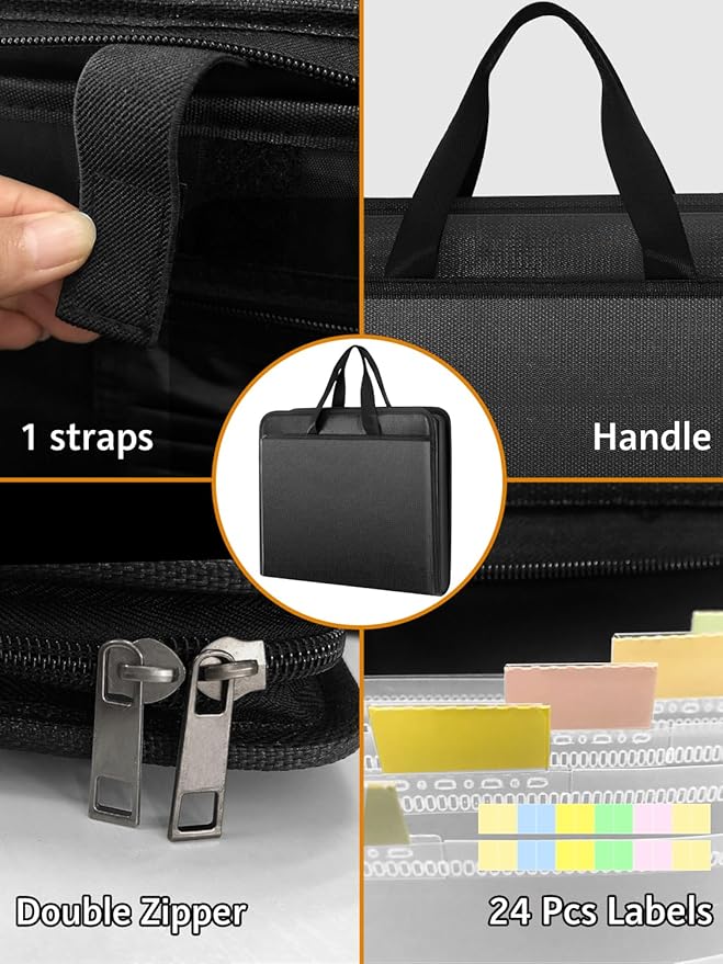 onvvippiv Important Document Organizer Folio Accordion File Organizer Fireproof Expanding File Folder Storage Box with Zipper
