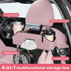 Car Rear Backseat Extra Multifunctional Drink Cup Holder Organizers with Tissue Storage Box Organizer & Hooks for Car Seat Back. Pink