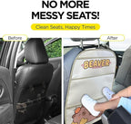 kids Leather Car Backseat Organizer with Foldable Table Tray, Car Storage Organizer with Tablet Holder, Car Seat Back Protectors Kick Mats, Travel Accessories (Capybara)