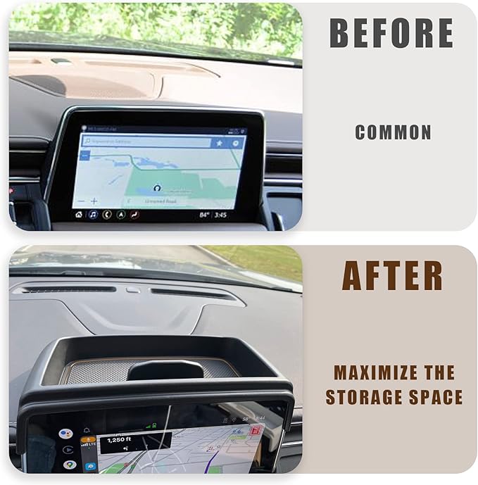 Muslogy Dashboard Storage Box Compatible with 2021 2022 2023 2024 GMC Yukon Chevy Tahoe Suburban Accessories Insert Behind Screen Console Organizer for Tahoe Suburban 2021-2024 Not for Denali(Brown)