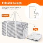 Lifewit Extra Large Tote Bag, Reusable Grocery Bags with Metal Wire Frame and Handles, Standing Utility Foldable Shopping Bags for Storage, Picnics, Beach, Laundry, Car, 46L, 2 Pack, Gray