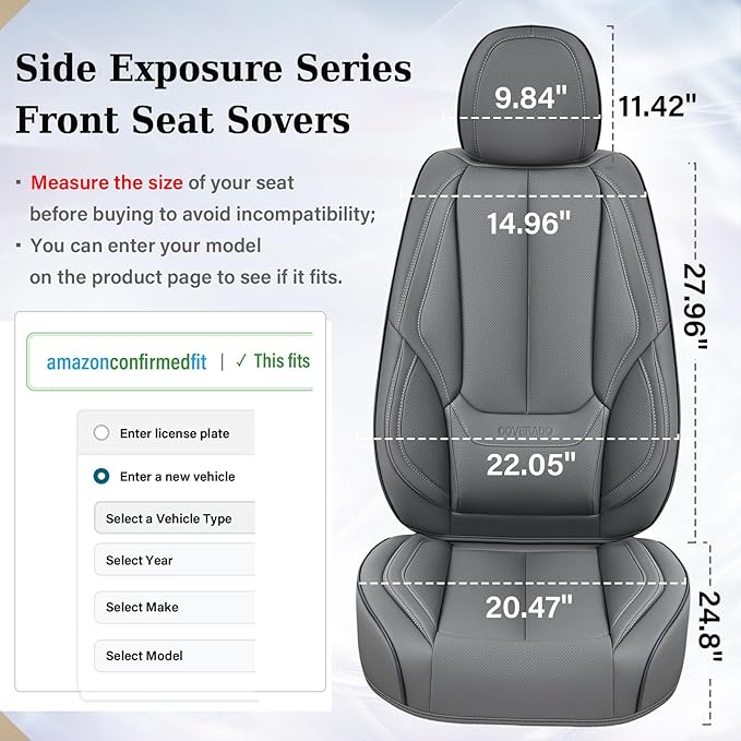 Coverado Front Seat Covers, Waterproof Nappa Leather Car Seat Cover, Sideless Car Seat Covers Front Seats, Driver Seat Cover,