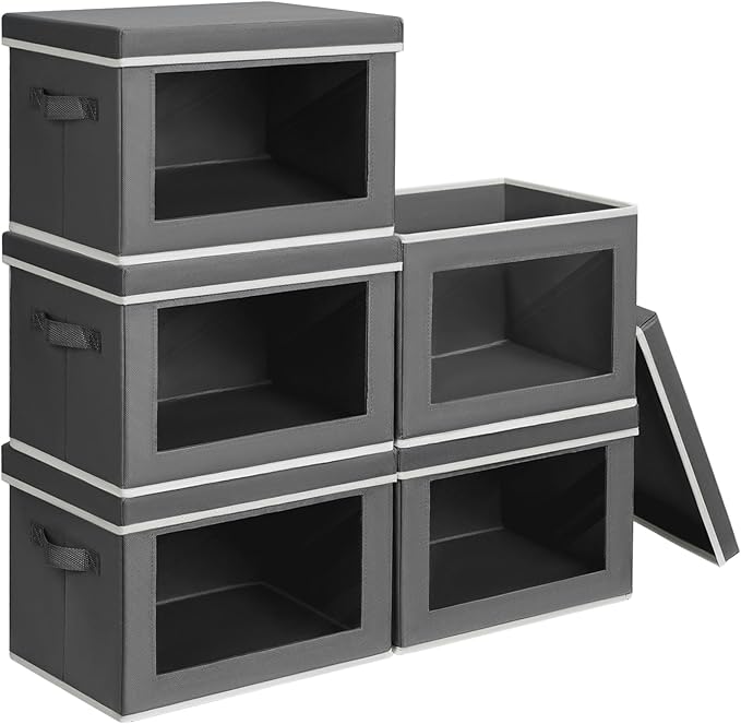 Homsorout Stackable Storage Bins with Lids - Large Decorative Basket with Lids, Fabric Foldable Closet Organizer Bins, Shelf 