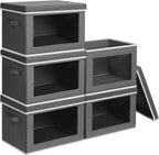 Homsorout Stackable Storage Bins with Lids - Large Decorative Basket with Lids, Fabric Foldable Closet Organizer Bins, Shelf 