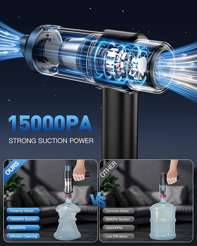 EYYA Handheld Car Vacuum Cleaner Cordless, 15000PA High Power Vacuum & Air Duster, 4-in-1 Portable Mini Vacuum with LED Light