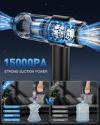 EYYA Handheld Car Vacuum Cleaner Cordless, 15000PA High Power Vacuum & Air Duster, 4-in-1 Portable Mini Vacuum with LED Light