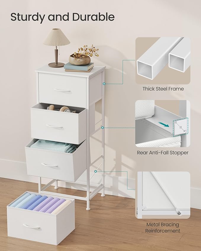 SONGMICS Dresser for Bedroom, Chest of Drawers, Steel, MDF, 4 Non-Woven Fabric Drawers, Storage Organizer Unit, Closet, Entry