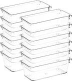 12 Pack Drawer Organizer - 3" X 6" Clear Acrylic Storage Bins with Non-Slip Pads, Versatile Desk Tray for Makeup, Jewelry, Ki