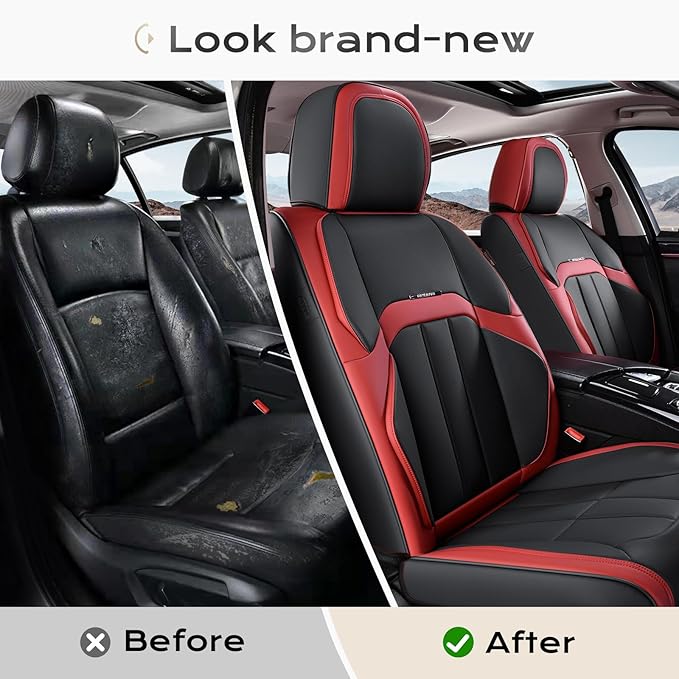 Coverado Car Seat Covers Front Set, Luxury Nappa Leather Seat Covers Universal Fit Waterproof Non-Slip Breathable Automotive 
