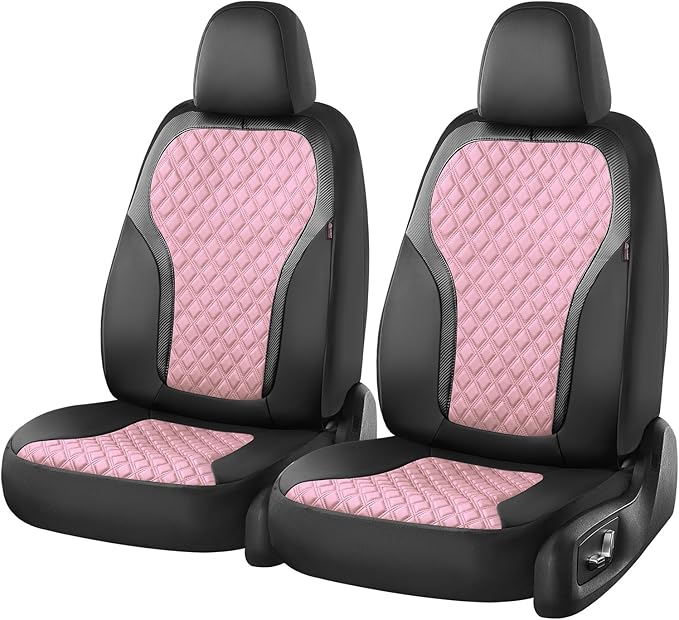 Coverado Seat Covers Front Seats, 2-Pack Luxury Diamond Leather Car Seat Cover, Sports Carbon Fiber Design Waterproof Car Sea