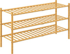 ROMGUAR CRAFT 3-Tier Bamboo Long Shoe Rack, Free Standing Wood Shoe Shelf Storage Organizer for Closet Entryway Stackable 35"
