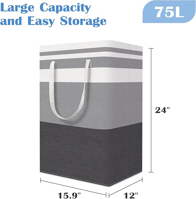 BlissTotes 3-Pack Laundry Basket, Freestanding＆Waterproof Laundry Hamper, Collapsible Tall Clothes Hamper with Easy Carry Han