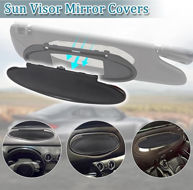 Sun Visor Mirror Covers and Base Replacement, Driver/Passenger Side Visor Vanity Mirror Housing Caps with Makeup Caps for Porsche 996/997-911 986/987 for Boxster for Cayman 1996-2010